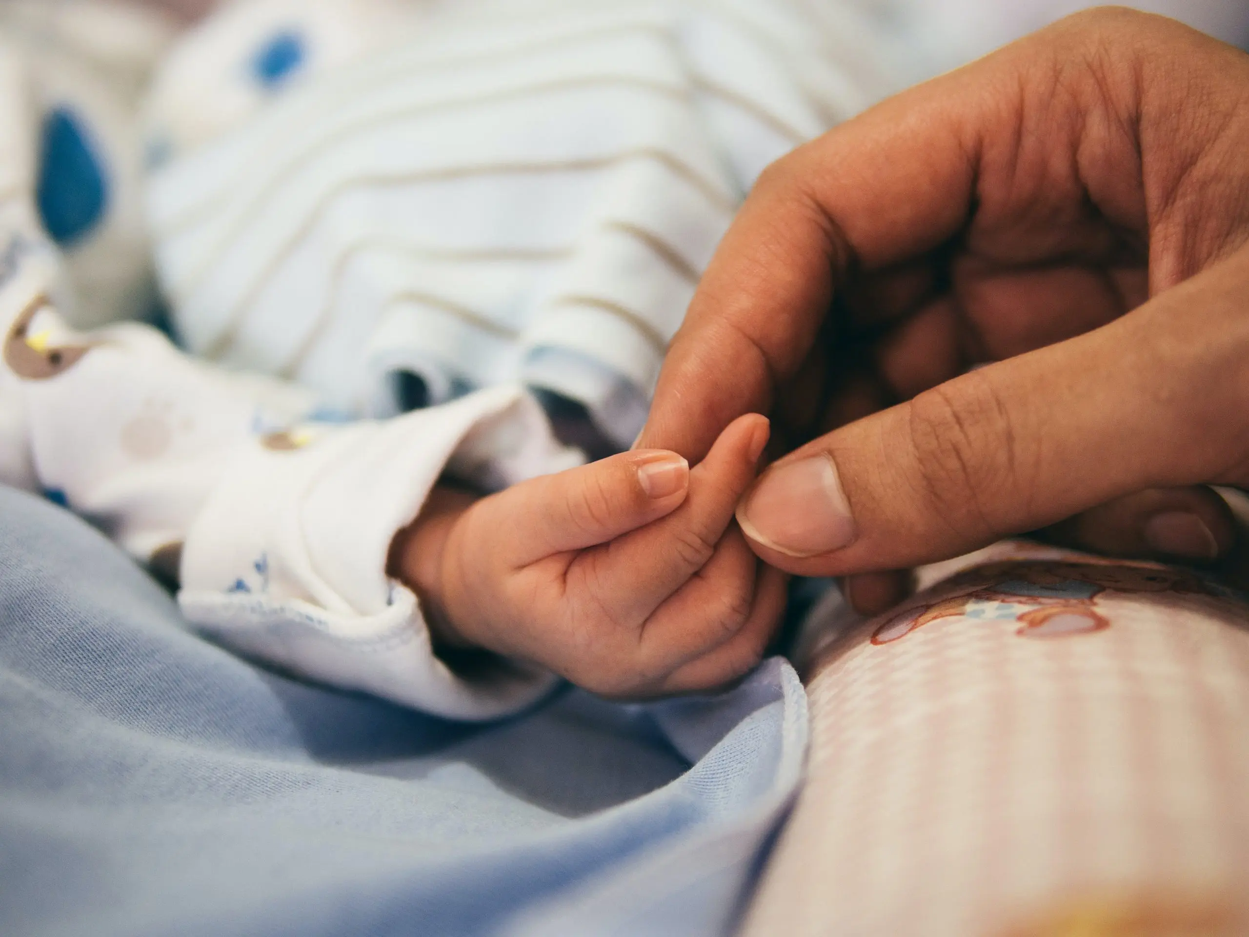 close up of holding baby's hand