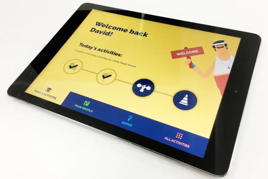an iPad showing the 'Welcome Back' page of the Keep On Keep Up app
