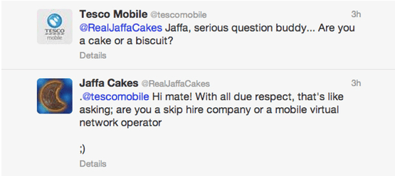 tesco tweeting the jaffa cake account