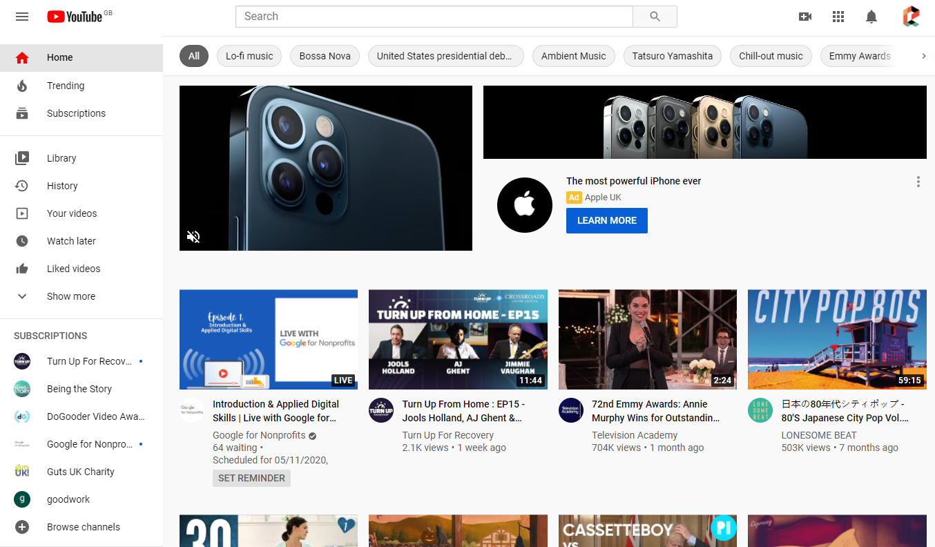 screenshot of YouTube