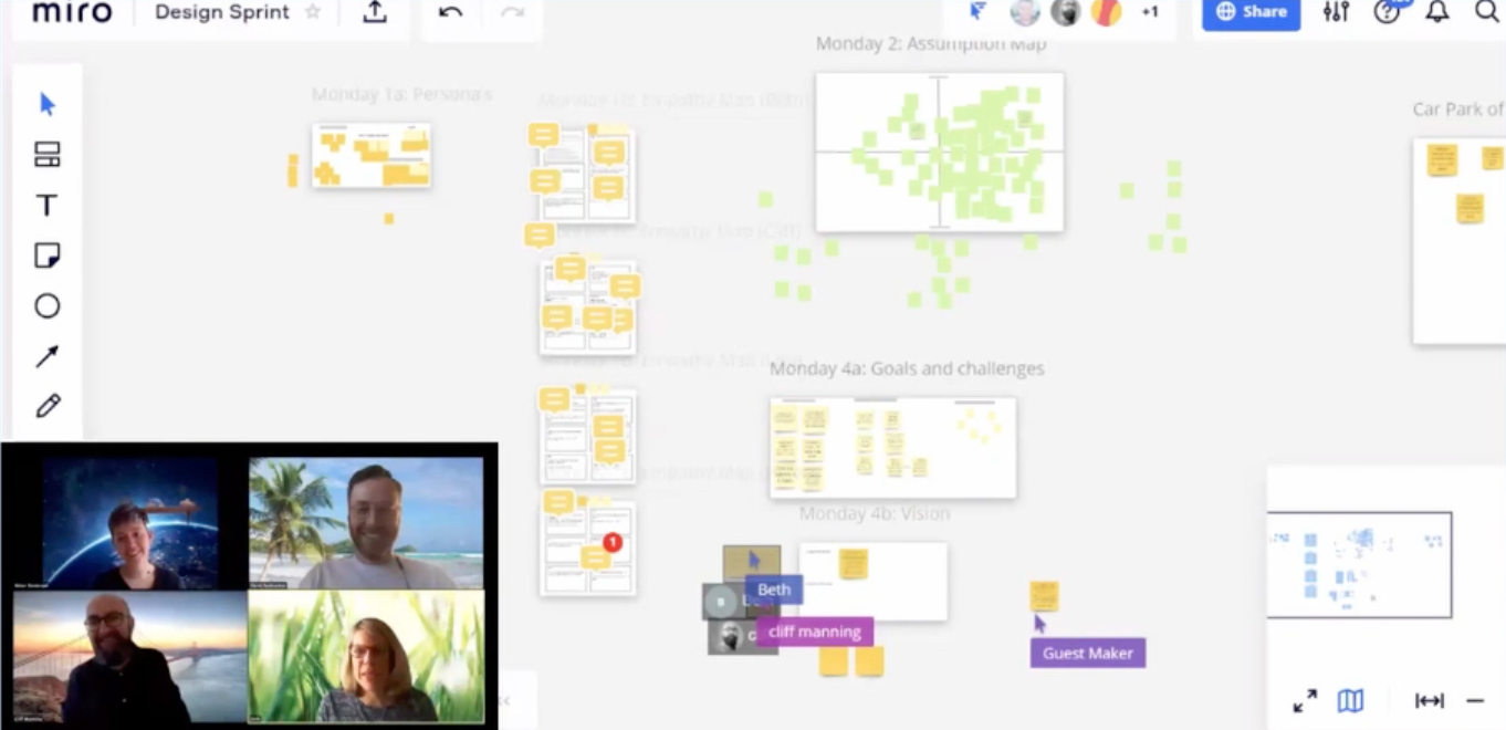 screenshot of a virtual workshop using Miro whiteboard software