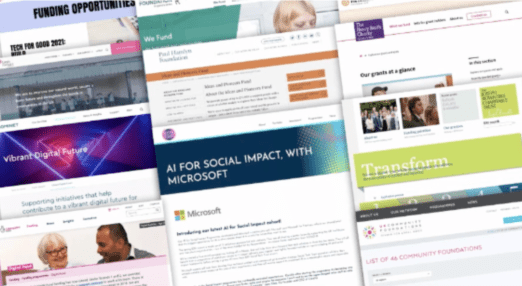 screenshots of various funders' homepages