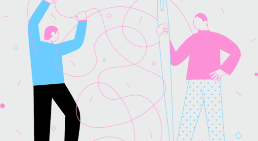 illustration of two people threading a needle