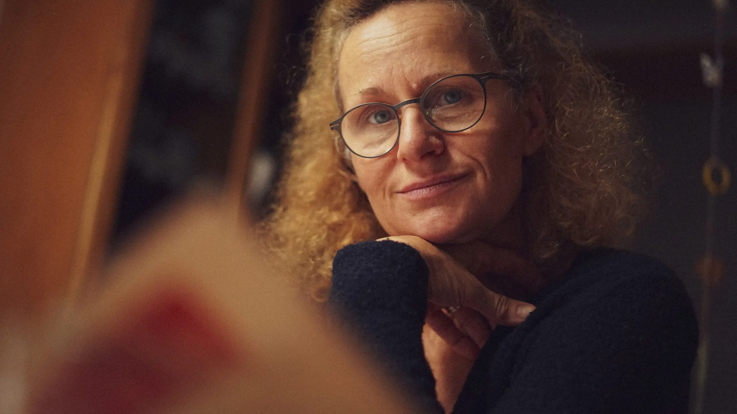 woman looking into camera