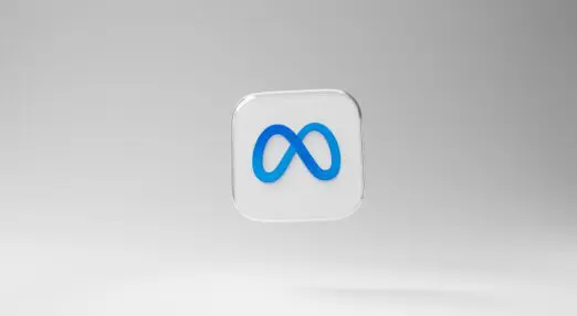 Image of the Meta company logo floating in front of a white background