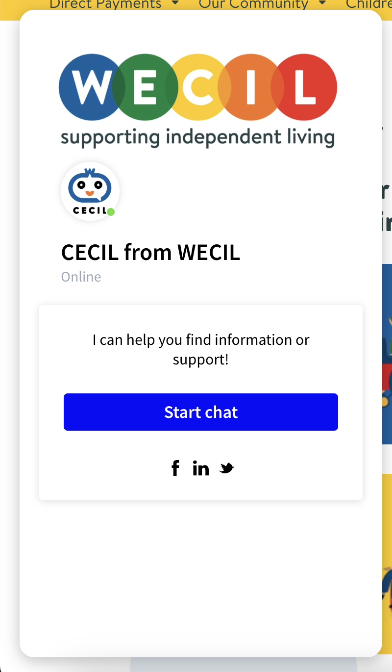Screenshot of Cecil, the WECIL Chatbot