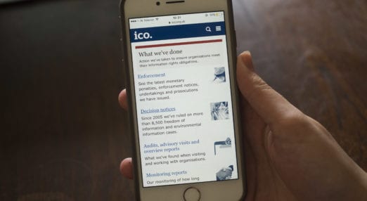 phone showing the ICO website