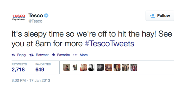 screenshot of the Tesco 'hit the hay' tweet