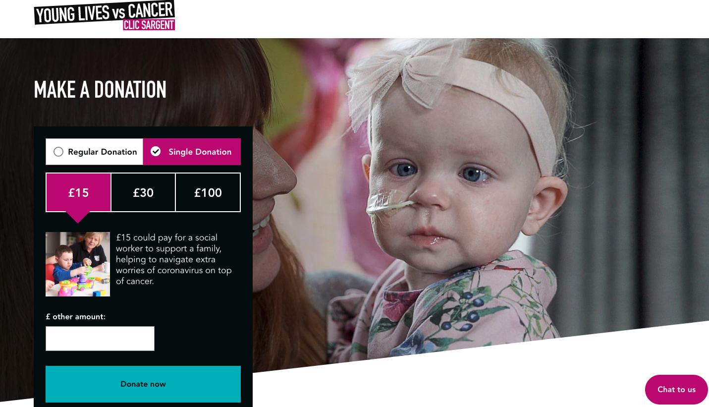 screenshot of CLIC Sargent's donation page