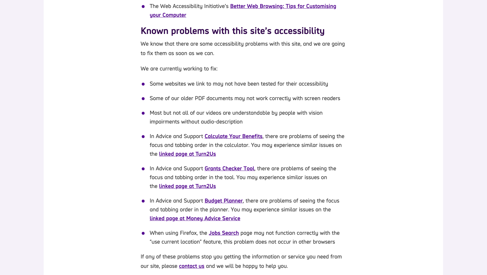 screenshot of problems with scope's accessibility