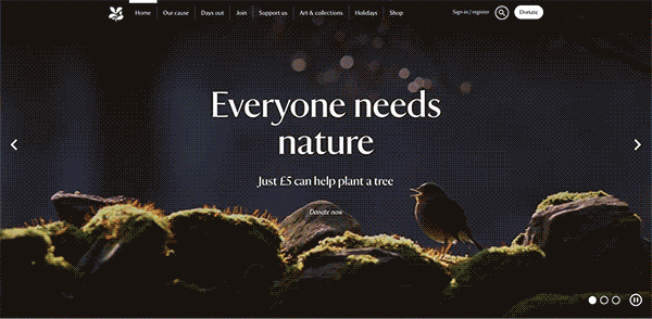 gif of the national trust's imagery on their homepage