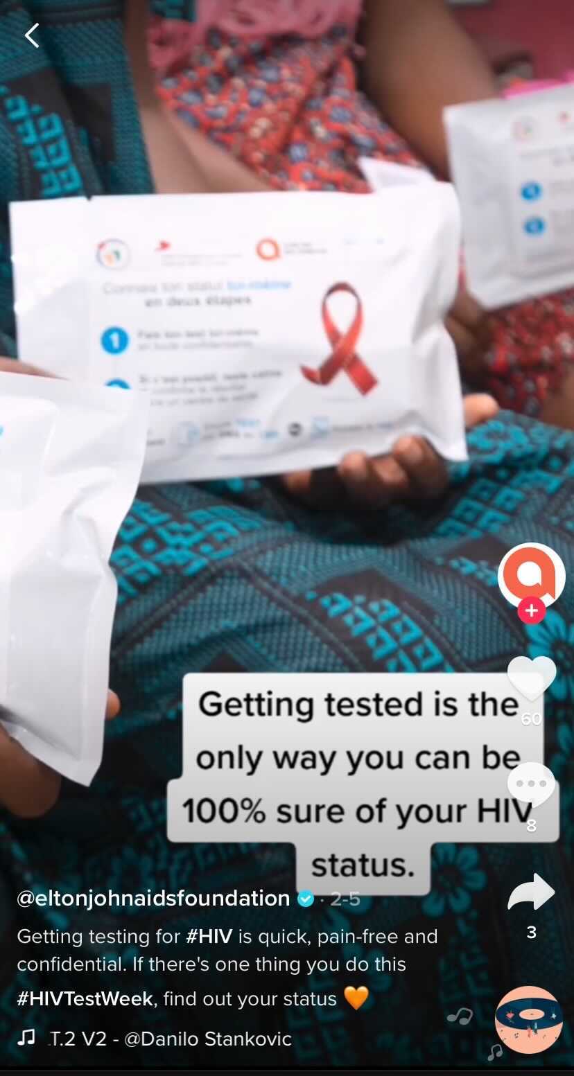 elton john aids foundation on tiktok promoting HIV testing