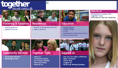 screenshot of Together Trust's website from 2005