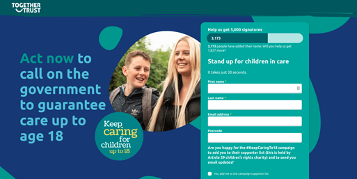 campaign landing page for keep caring to 18