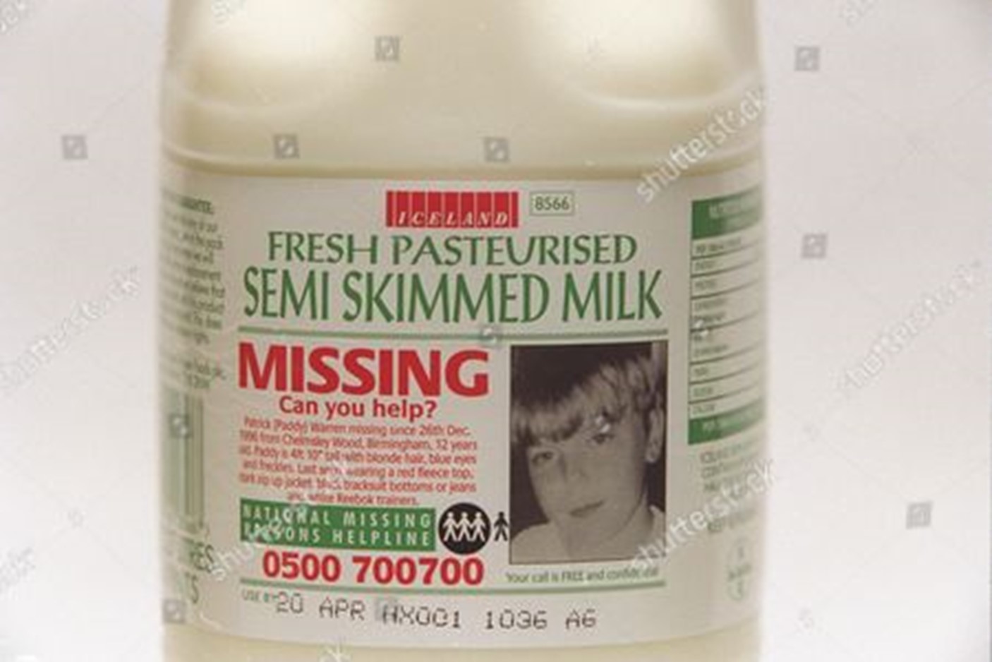 appeal for missing child on a milk bottle