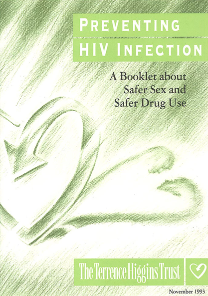 green leaflet titled 'preventing HIV infections, a booklet about safer sex and safer drug use'