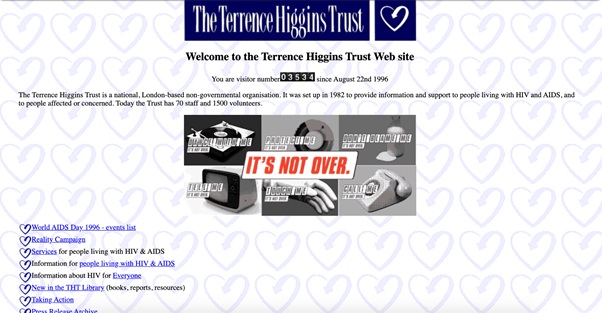 screenshot of terrence higgins trust website from 1996