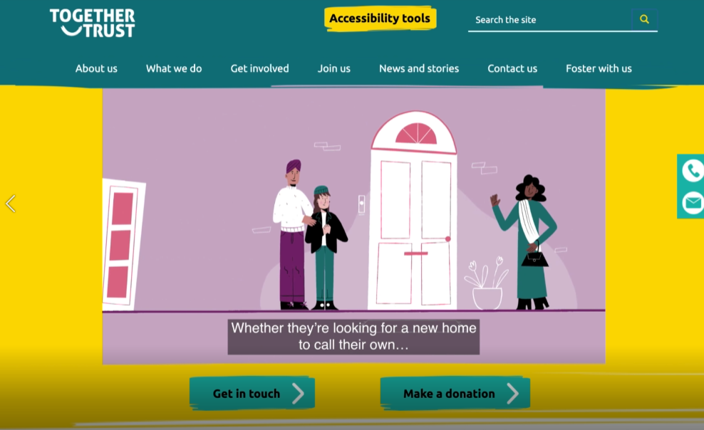 screenshot of together trust's current homepage