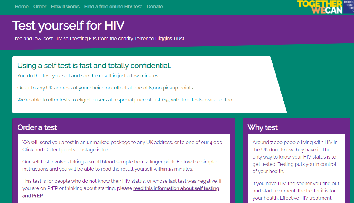 screenshot of the self-testing website
