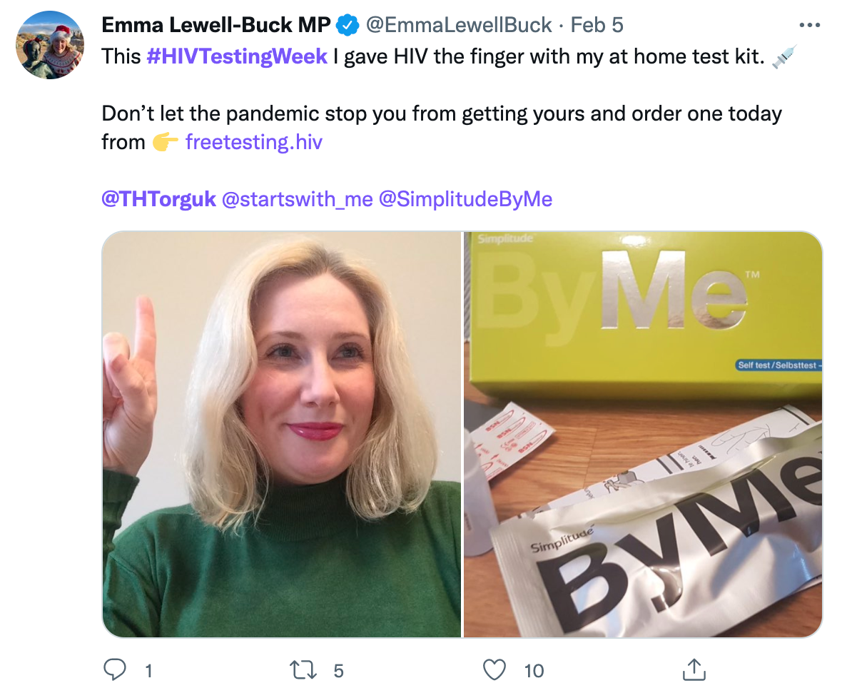 screenshot of a tweet showing an MP joining in with testing
