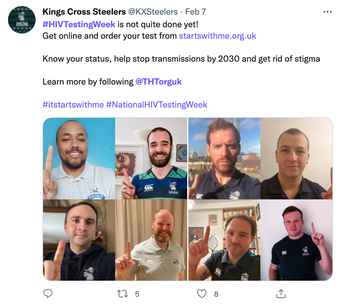 screenshot of a tweet showing a rugby team joining in with testing